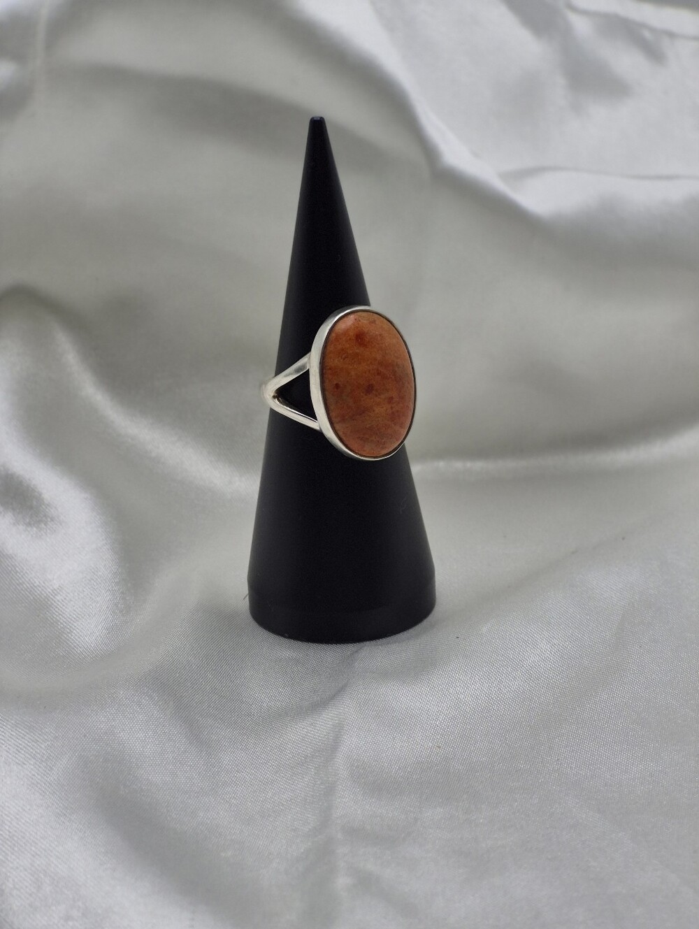 Sterling Silver Natural Sponge Coral Oval Ring  Size 8. Organic